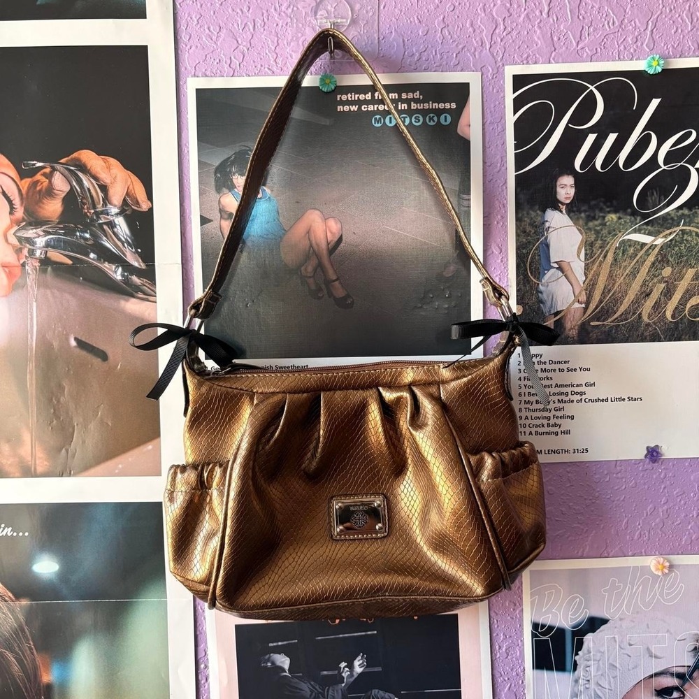 Treviso Metallic Bronze Faux Snakeskin Sholder Bag